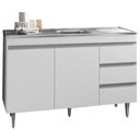 Ver imagem 1 de Balcão Gabinete com Pia Inox 120cm 2 Portas 3 Gavetas Andréia Branco - AJL Móveis