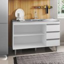 Ver imagem 3 de Balcão Gabinete com Pia Inox 120cm 2 Portas 3 Gavetas Andréia Branco - AJL Móveis