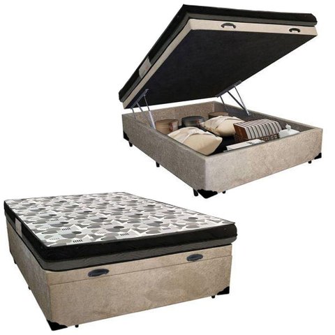 Cama Baú Casal Suede + Colchão Casal Ortobom Iso Dupla Face 60x138x188 Bege