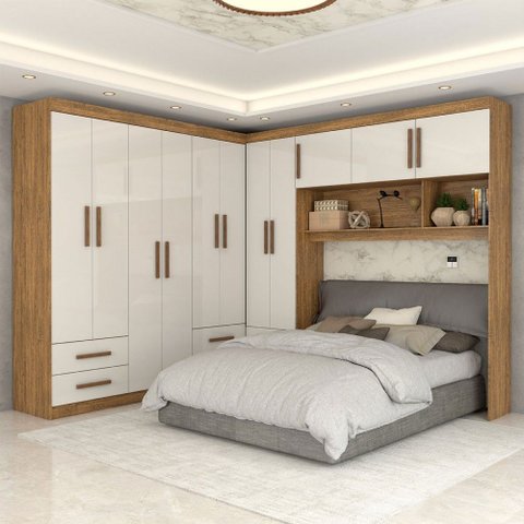 Guarda-roupa Casal Modulado Belgrado 11 Portas 6 Gavetas Cinamomo/off White - Panorama Móveis