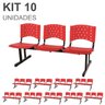 Kit 10 Cadeiras longarinas PLÁSTICAS 03 Lugares - Cor VERMELHO - REALPLAST - 23071 - 1