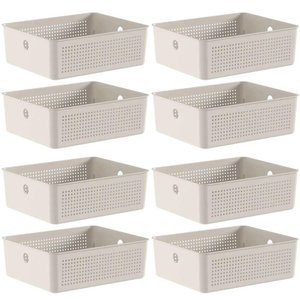 8 Caixas Organizadoras Multiuso Flow Bege 12l ou Cestos Plásticos Lavanderia Closet