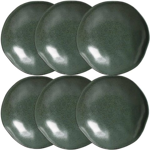Kit 6 Pratos Fundos 600ml Arauco Orgânico 21cm Cerâmica Verde Porto Brasil