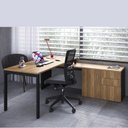 Ver imagem 2 de Escrivaninha Mesa Escritório Diretoria com Balcão Home Office Concept 3 Gavetas 1 Porta 180cm Nogal
