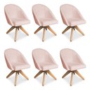 Ver imagem 1 de Kit 6 Poltronas Cadeira Giratória Bela Suede Base Madeira Rosa Bebê Pallazio