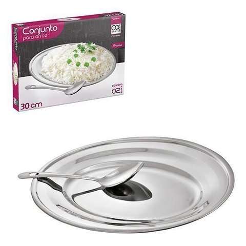 Conjunto de Inox para Arroz com Colher 23cm + Bandeja 31x21