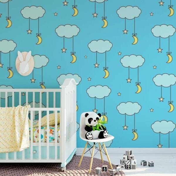 Papel De Parede Bebê Infantil Nuvem Chuva Nuvens C4326 - 1