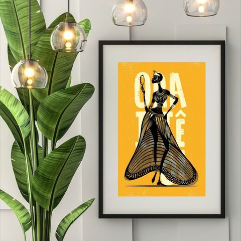 Quadro Arte Candomblé Oxum- 60x48cm:madeira Preta