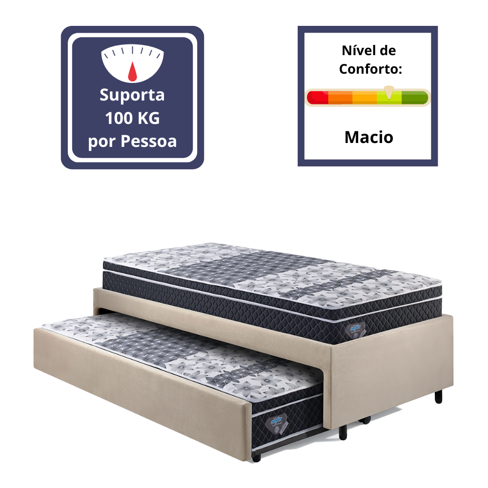 Bicama Box Solteiro 88x188 Suede Bege com Dois Colchões Gransleep Molas Verticoil Ecoflex - 9