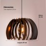 Luminária Pendente Grande Redondo Aletado Madeira Rustico Cor:café - 5