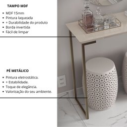 Buffet Aparador Off White / Dourado Mesa Industrial P/ Sala Ambiente Elegante - 4