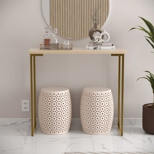 Buffet Aparador Off White / Dourado Mesa Industrial P/ Sala Ambiente Elegante