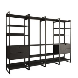 Guarda Roupa Aberto Industrial Casal Modulado Completo Preto Cabideiro com Gavetas Ferro Preto - 2