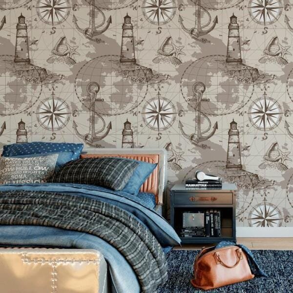 Papel De Parede Adesivo Mapa Vintage Quarto Jovem C4986 - 1