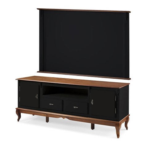Conjunto Rack 60503m + Painel 50513 para Sala Pés Luiz Xv 2 Gavetas 2 Portas - Preto/imbuia