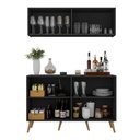 Ver imagem 4 de Kit Bar Armário Aéreo e Aparador 4 Portas Retrô Multimóveis Mp1086 Preto/natural