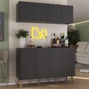 Ver imagem 2 de Kit Bar Armário Aéreo e Aparador 4 Portas Retrô Multimóveis Mp1086 Preto/natural