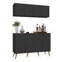 Ver imagem 1 de Kit Bar Armário Aéreo e Aparador 4 Portas Retrô Multimóveis Mp1086 Preto/natural