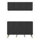 Ver imagem 5 de Kit Bar Armário Aéreo e Aparador 4 Portas Retrô Multimóveis Mp1086 Preto/natural