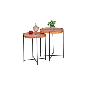 Jogo Mesa Lateral Apoio Conjunto Canto Preto Madeirado Redonda Pequena Ambiente Recepção Sala Madeco