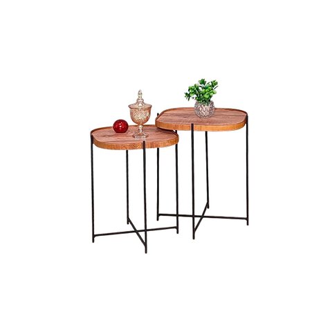 Jogo Mesa Lateral Apoio Conjunto Canto Preto Madeirado Redonda Pequena Ambiente Recepção Sala Madeco