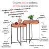 Jogo Mesa Lateral Apoio Conjunto Canto Preto Madeirado Redonda Pequena Ambiente Recepção Sala Madeco - 5