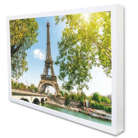 Quadro Decorativo Caixa Alta com Vidro Cidade Paris - Torre Eiffel  TaColado Moldura Branca 90 x 60c