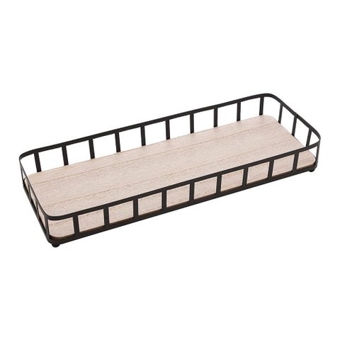 Bandeja de Metal com Fundo MDF Retangular Preto Lavabo / Bar 30,5x11,5x4,5cm | Casa Del Grande