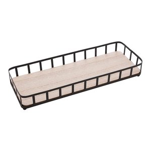 Bandeja Retangular de Metal com Fundo em MDF Preto Fosco