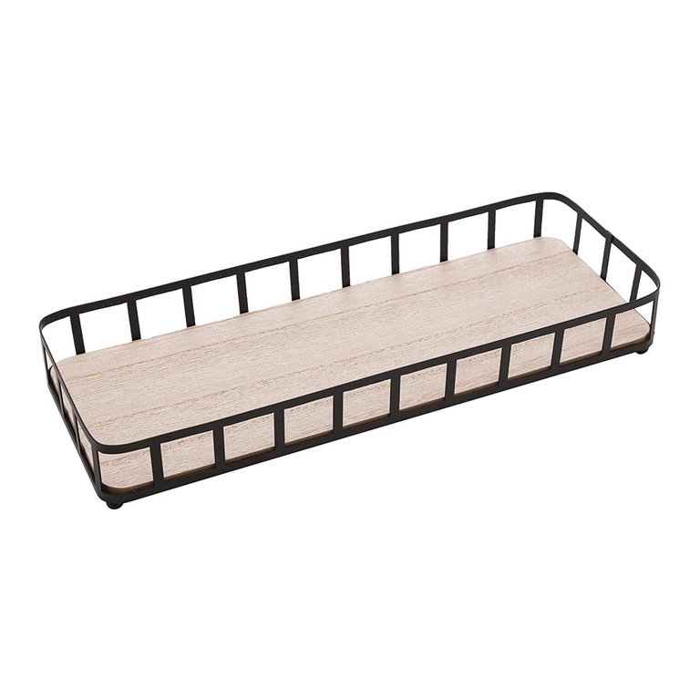 Bandeja Retangular de Metal com Fundo em MDF Preto Fosco