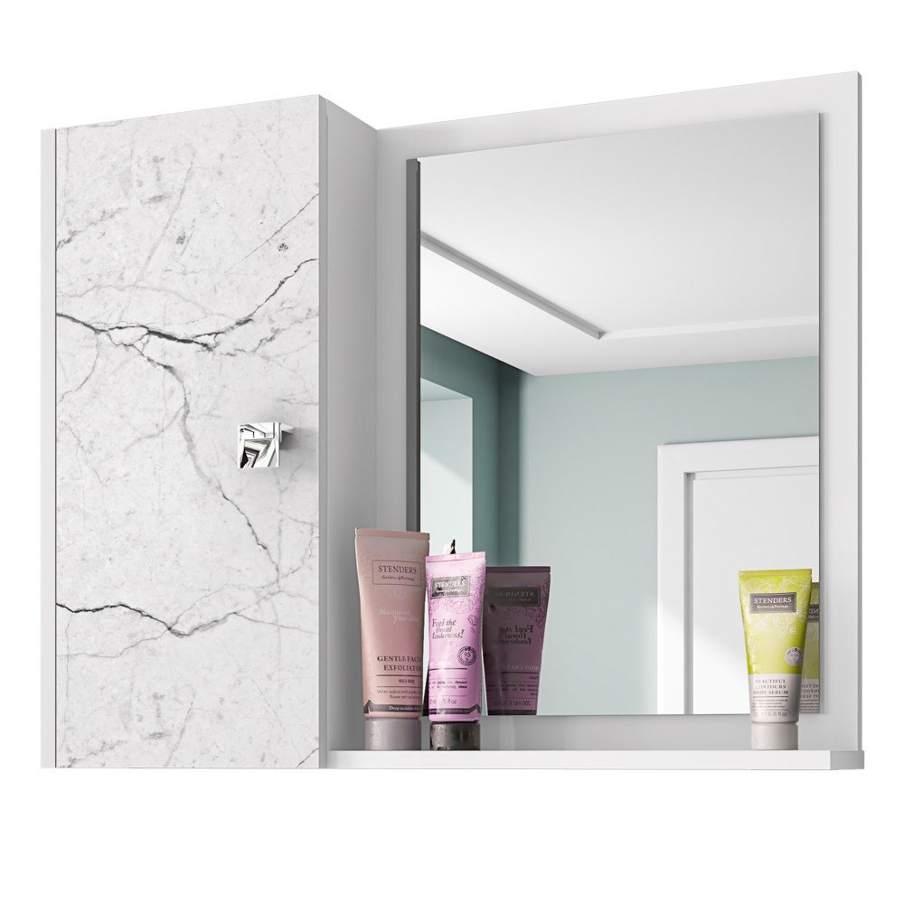 Espelheira Para Banheiro Com Armário 1 Porta Gênova Branco/Carrara - Bechara - 1
