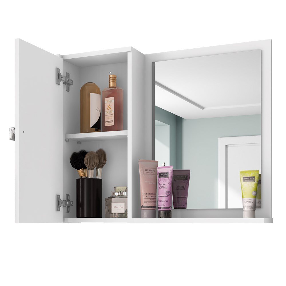 Espelheira Para Banheiro Com Armário 1 Porta Gênova Branco/Carrara - Bechara - 3