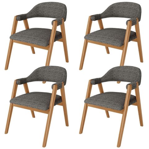 Kit 4 Cadeiras de Jantar e Estar Living Estofada Nadja L02 Linho Mescla Chumbo - Lyam Decor