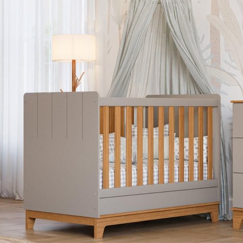 Berço Americano 2 em 1 100% MDF para Colchão 130x70cm Multimóveis Crper-BER002 Madeirado/Bege