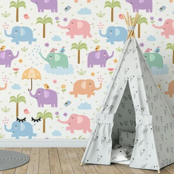 Papel de Parede Adesivo Infantil Animais Safari Bebê C4388 - 1
