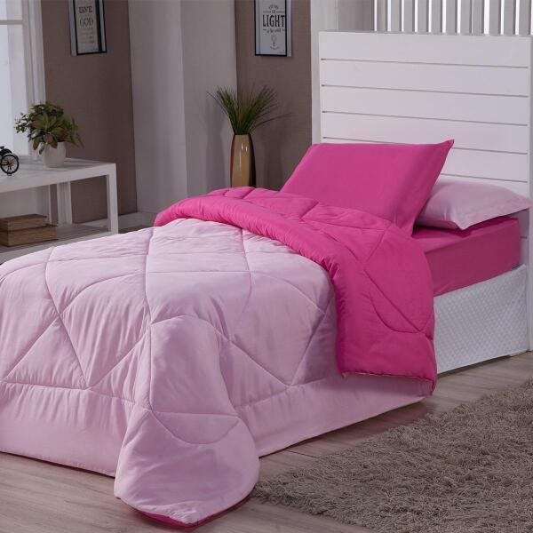Edredom Solteiro Ternura 4 Peças 150 Fios Rosa/Pink