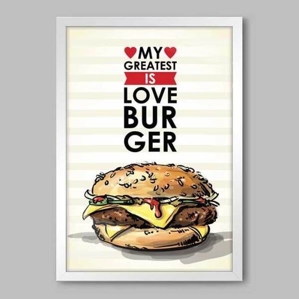 Quadro Cozinha Meu Maior Amor é Hamburger - 45x30cm - Moldura Caixa Branco - 1