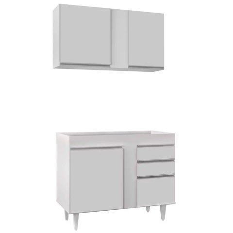 Kit Armário Aéreo e Balcão de Cozinha Lavanderia Aurora sem Tampo Branco 100 cm - D’Rossi