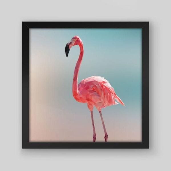 Quadro Animal Polygonal Flamingo - 20x20cm - Moldura Caixa Preto - 1
