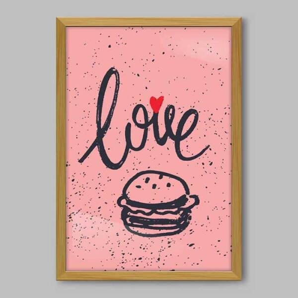 Quadro Cozinha Love Burger - 20x30cm - Moldura Caixa Madeira - 1