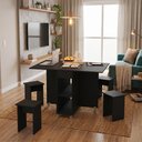 Ver imagem 4 de Conjunto Mesa Dobrável Jade com 4 Bancos Rodízios e Nichos para Cozinha Bar Varanda Gourmet - Preto
