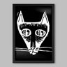 Quadro Animal Ilustração Gato P&B - 45x30cm - Moldura Caixa Preto - 1