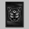 Quadro Animal Gato Preto de Quatro Olhos - 90x60cm - Moldura Caixa Preto - 1