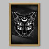 Quadro Animal Gato Preto de Quatro Olhos - 90x60cm - Moldura Caixa Madeira - 1