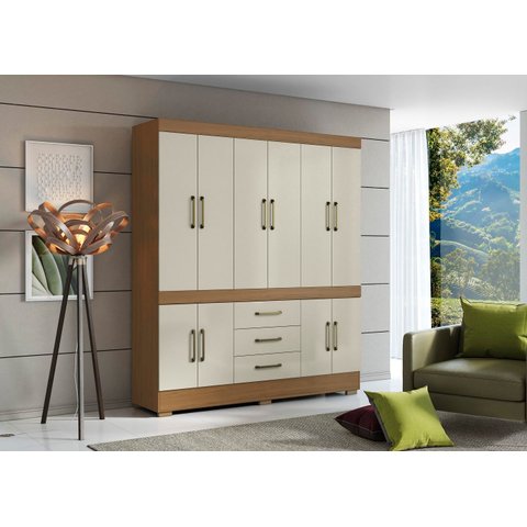 Roupeiro Monaco 10 Portas 3 Gavetas 1,78cm - Atacama/areia Aramóveis