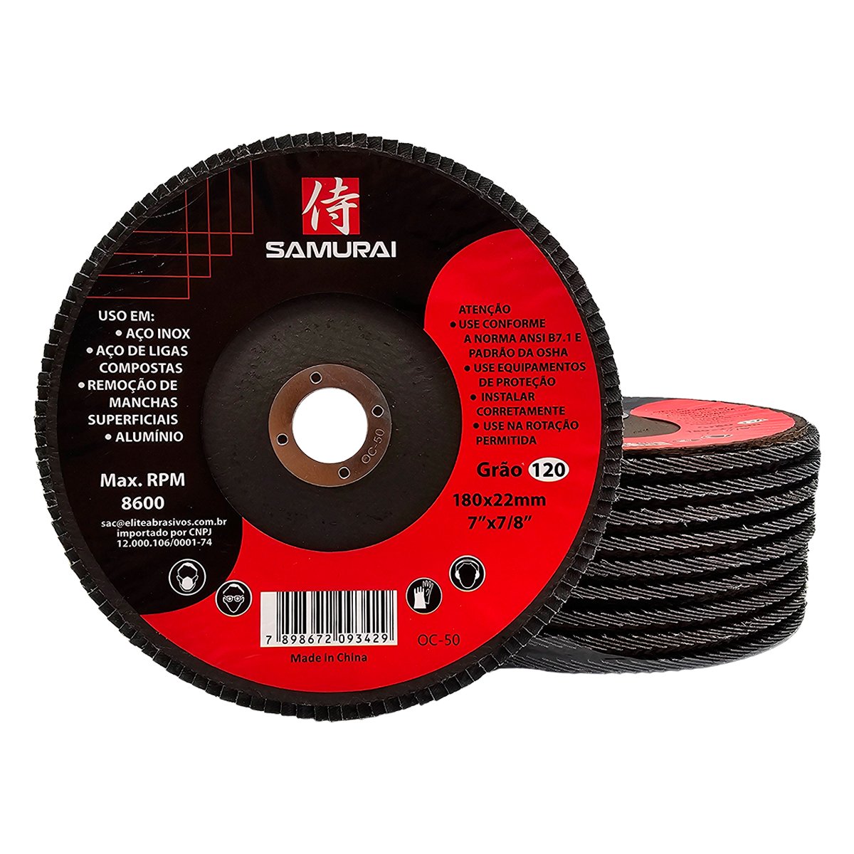 Kit 10 Discos de Lixa Flap de Fibra 180mm 7” Grão 120