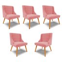 Ver imagem 1 de Kit 5 Cadeiras Decorativas Sala de Jantar Pés Palito de Madeira Firenze Suede Rosê/Natural G19 - Gra