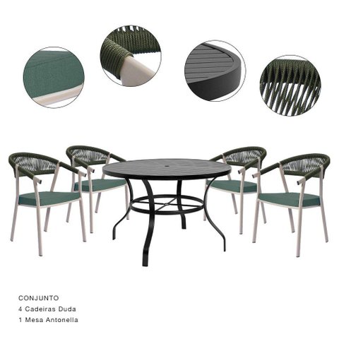 Conjunto para Área - 4 Cadeiras Duda/estof e 1 Mesa Antonella 1m