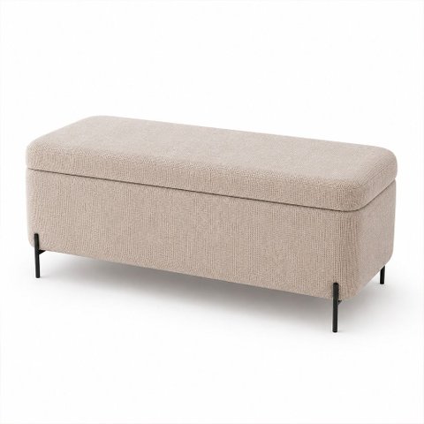 Puff Baú Bella 140cm Pés Alumínio Preto Linho Bege - Sallar Home
