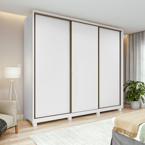 Guarda-roupa Casal 100% Mdf 3 Portas 6 Gavetas Vitta 2,70 com Pés Branco